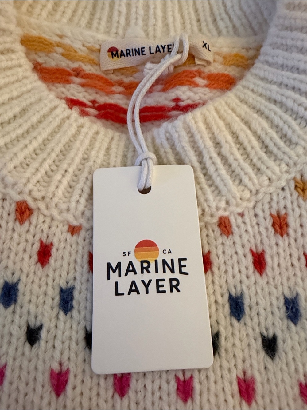 NWT Marine Layer Cream Women’s Sweater & Pom Hat with Multi-Color Heart Dots - Picture 3 of 4
